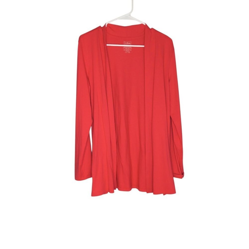 LL Bean Large Lightweight Cardigan Red Open Front Long Sleeve Workwear